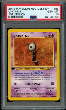 PSA 10 Unown (L) 86/105 Neo Destiny 1st Edition 2002 Pokemon - Image 1