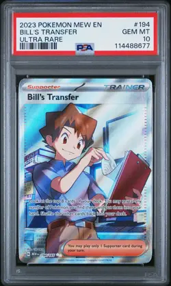 2023 POKEMON MEW EN-151 ULTRA RARE #194 BILL'S TRANSFER PSA 10 - Image 1