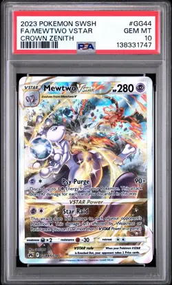 2023 POKEMON SWORD & SHIELD CROWN ZENITH #GG44 FULL ART/MEWTWO VSTAR PSA 10 - Image 1