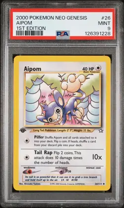 2000 POKEMON NEO GENESIS 1ST ED #26 AIPOM PSA 9 - Image 1