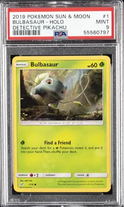 2019 POKEMON SUN & MOON DETECTIVE PIKACHU #1 BULBASAUR-HOLO PSA 9 - Image 1