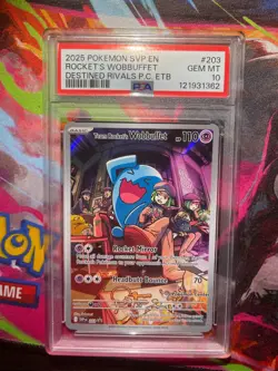 2025 Pokemon Destined Rivals Pokemon Center ETB Team Rocket's Wobbuffet PSA 10 - Image 1