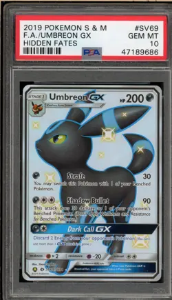 Pokemon Umbreon GX Hidden Fates Full Art #SV69 PSA 10 Gem Mint - Image 1
