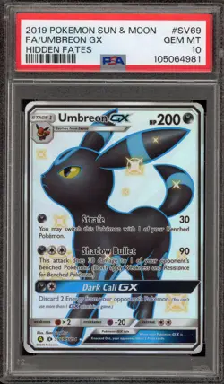 Pokemon Umbreon GX Hidden Fates Full Art #SV69 PSA 10 Gem Mint - Image 1