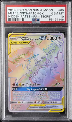 2019 SECRET #69 FULL ART/MOLTRES & ZAPDOS & ARTICUNO GX PSA 10 - Image 1