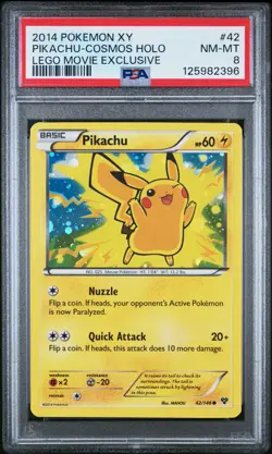 2014 POKEMON XY LEGO MOVIE EXCLUSIVE #42 PIKACHU-COSMOS HOLO PSA 8 - Image 1
