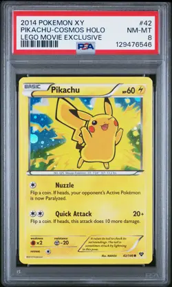 2014 POKEMON XY LEGO MOVIE EXCLUSIVE #42 PIKACHU-COSMOS HOLO PSA 8 - Image 1