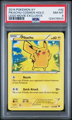 2014 POKEMON XY LEGO MOVIE EXCLUSIVE #42 PIKACHU-COSMOS HOLO PSA 8 - Image 1