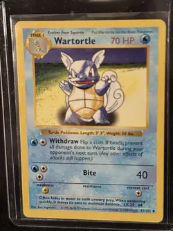 Pokemon 1999 Wartortle Base Set (Shadowless) Uncommon 42/102 - Image 1