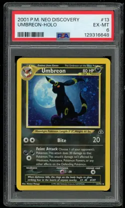Pokemon TCG Umbreon Holo Rare Unlimited Neo Discovery 13/75 #13 PSA 6 EX-MT - Image 1