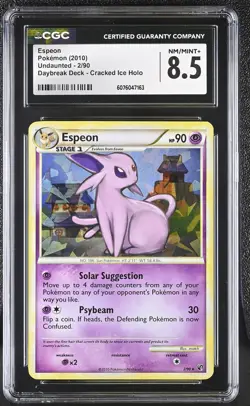 CGC 8.5 Espeon 2010 Undaunted 2/90 Cracked Ice Holo Pokemon Card - Image 1