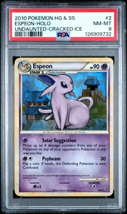 2010 POKEMON HEARTGOLD & SOULSILVER UNDAUNTED CRACKED ICE #2 ESPEON-HOLO PSA 8 - Image 1