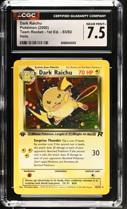 POKEMON CGC 7.5 Dark Raichu 83/82 2000 Team Rocket 1st Edition Secret Rare Holo - Image 1