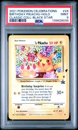 Birthday Pikachu Holo 24 Celebrations Classic Collection Pokemon PSA 9 *039 - Image 1