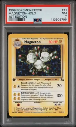 1999 Pokemon Fossil 1st Edition #11 Magneton - Holo PSA 7 - Image 1
