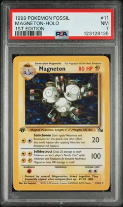 1999 POKEMON FOSSIL 1ST EDITION #11 MAGNETON-HOLO PSA 7 - Image 1
