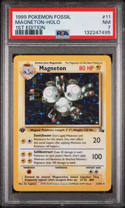 1999 POKEMON FOSSIL MAGNETON HOLO 1ST EDITION 11/62 PSA 7 - Image 1