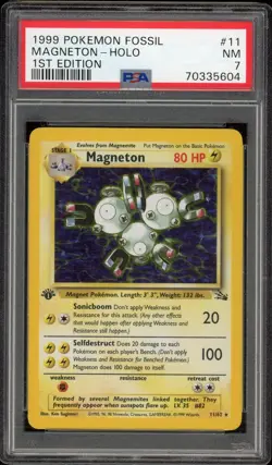 1999 POKEMON FOSSIL #11 MAGNETON - HOLO 1ST EDITION PSA 7 NM - Image 1