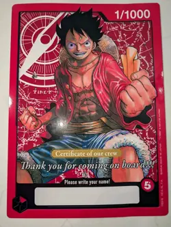 One Piece Luffy Promo Original Crew Certificate Magazine Oversized Card 1/1000 - Image 1