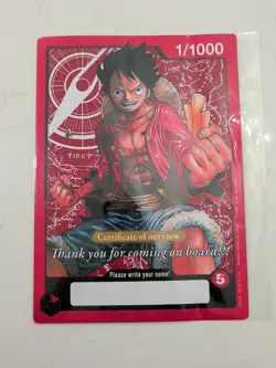 One Piece Luffy Promo Original Crew Certificate Magazine Oversized Card 1/1000 - Image 2