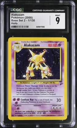 CGC 9 MINT Alakazam 2000 Base Set 2 1/130 Holo Pokemon Card - Image 1