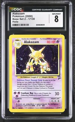 CGC 8 Alakazam 2000 Base Set 2 1/130 Holo Pokemon Card - Image 1
