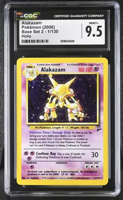 CGC 9.5 MINT+ Alakazam 2000 Base Set 2 1/130 Holo Pokemon Card - Image 1