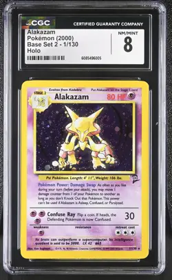 CGC 8 Alakazam 2000 Base Set 2 1/130 Holo SWIRL Pokemon Card - Image 1