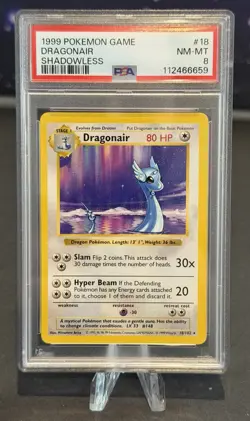 1999 Pokemon Game Base Shadowless English Card - PSA 8 - Dragonair #18/102 - Image 1