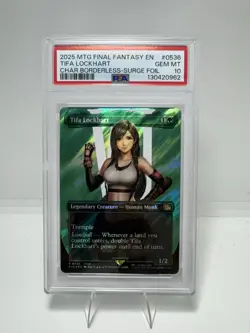 2025 MTG FINAL FANTASY CHARACTER BORDERLESS-SURGE FOIL TIFA LOCKHART PSA 10 - Image 1