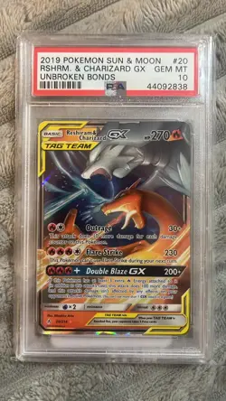 Reshiram & Charizard GX 20/214 Sm-Unbroken Bonds Pokemon Card PSA 10 - Image 1