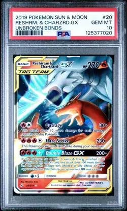 Reshiram & Charizard GX 20/214 Sm-Unbroken Bonds Pokemon Card PSA 10 - Image 1