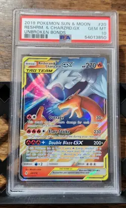 Reshiram and Charizard GX Tag Team Set Unbroken Bonds Card 20/214 Pokemon Psa 10 - Image 1