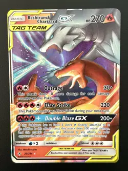Pokemon Card - Reshiram & Charizard GX 20/214 Tag Team Sm-Unbroken Bonds Holo - Image 1