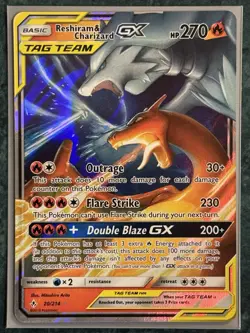 Pokemon Reshiram & Charizard GX 20/214 Sun & Moon Unbroken Bonds Ultra Rare Card - Image 1