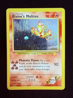 2000 Blaine's Moltres 001/132 Gym Heroes Holo Rare Vintage Pokemon TCG WoTC HP - Image 1