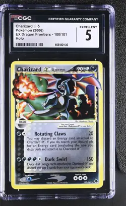 CGC 5 Charizard Gold Star 2006 EX Dragon Frontiers 100/101 Holo Pokemon Card - Image 1