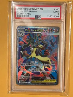 PSA 9 Mega Lucario ex 160/132 Ultra Rare MEG Mega Evoltion Pokemon Graded Card - Image 1