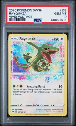2020 POKEMON SWORD & SHIELD VIVID VOLTAGE #138 RAYQUAZA PSA 10 - Image 1