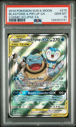 2019 POKEMON SUN & MOON COSMIC ECLIPSE FULL ART/BLASTOISE & PIPLUP GX PSA 10 - Image 1
