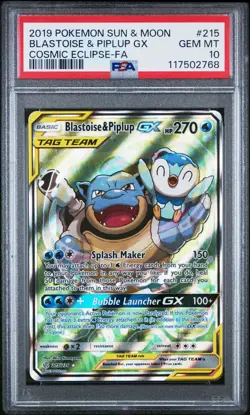 2019 POKEMON SUN & MOON COSMIC ECLIPSE FULL ART/BLASTOISE & PIPLUP GX PSA 10 - Image 1