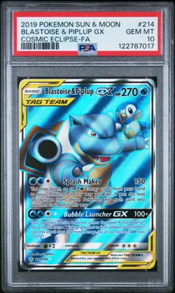 2019 POKEMON SUN & MOON COSMIC ECLIPSE FULL ART/BLASTOISE & PIPLUP GX PSA 10 - Image 1