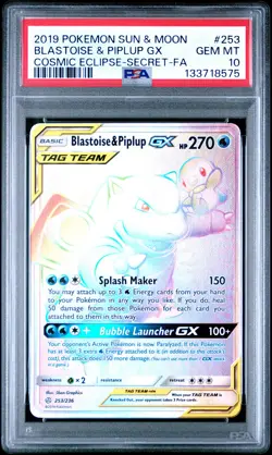 2019 POKEMON SUN & MOON COSMIC ECLIPSE FULL ART/BLASTOISE & PIPLUP GX PSA 10 - Image 1