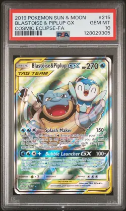 2019 POKEMON SUN & MOON COSMIC ECLIPSE FULL ART/BLASTOISE & PIPLUP GX PSA 10 - Image 1