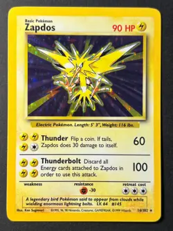 Zapdos 16/102 Holo Rare Base Set Unlimited - Pokemon Card WOTC LP - Image 1