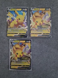 Pokemon 3 Pikachu V Cards 043/185 Vivid Voltage & SWSH061 Black Star Promo Card - Image 1
