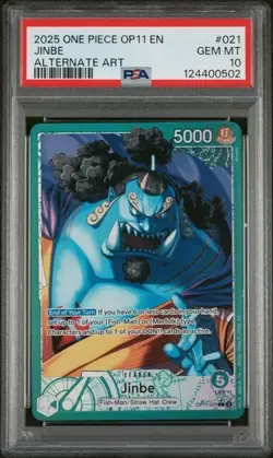 One Piece A Fist Of Divine Speed Jinbe OP11-021 Leader Alternate Art PSA 10 - Image 1