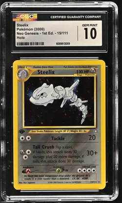 CGC 10 GEM MINT Steelix Neo Genesis 1st Edition 15/111 Holo Pokemon Card - Image 1