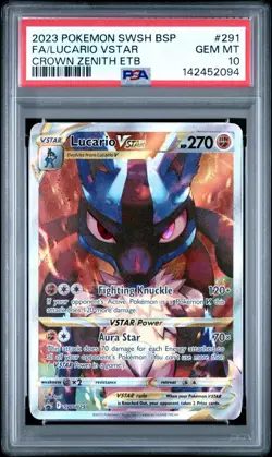 PSA 10 GEM MINT Lucario VSTAR Promo SWSH291 Crown Zenith ETB Pokemon Card - Image 1