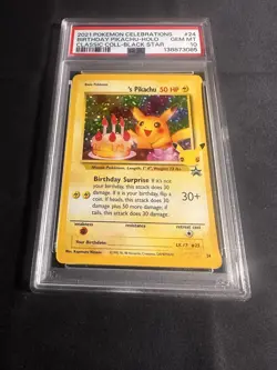 2021 Pokemon Celebrations Black Star Holo #24 Birthday Pikachu Gem Mint PSA 10 - Image 2
